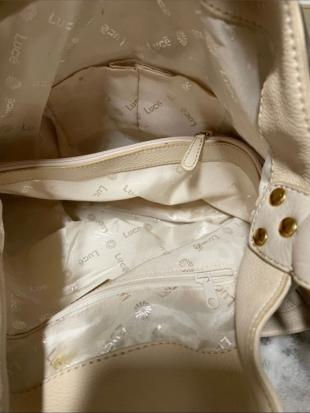 C. Luce Cream Leather Hobo with Gold Ring Hardware